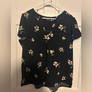 Hilary Radley Black and Yellow Floral Blouse